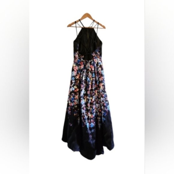SOLD - Floral Rose Print Maxi Dress/Gown with Full Skirt and Trail. Open Back - Picture 6 of 12